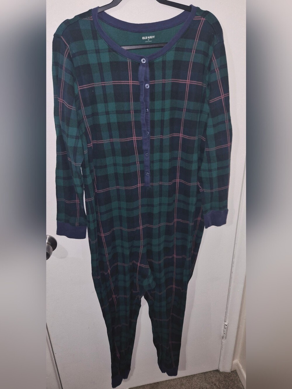 Women's Green & Navy Plaid Long-Sleeve One-Piece